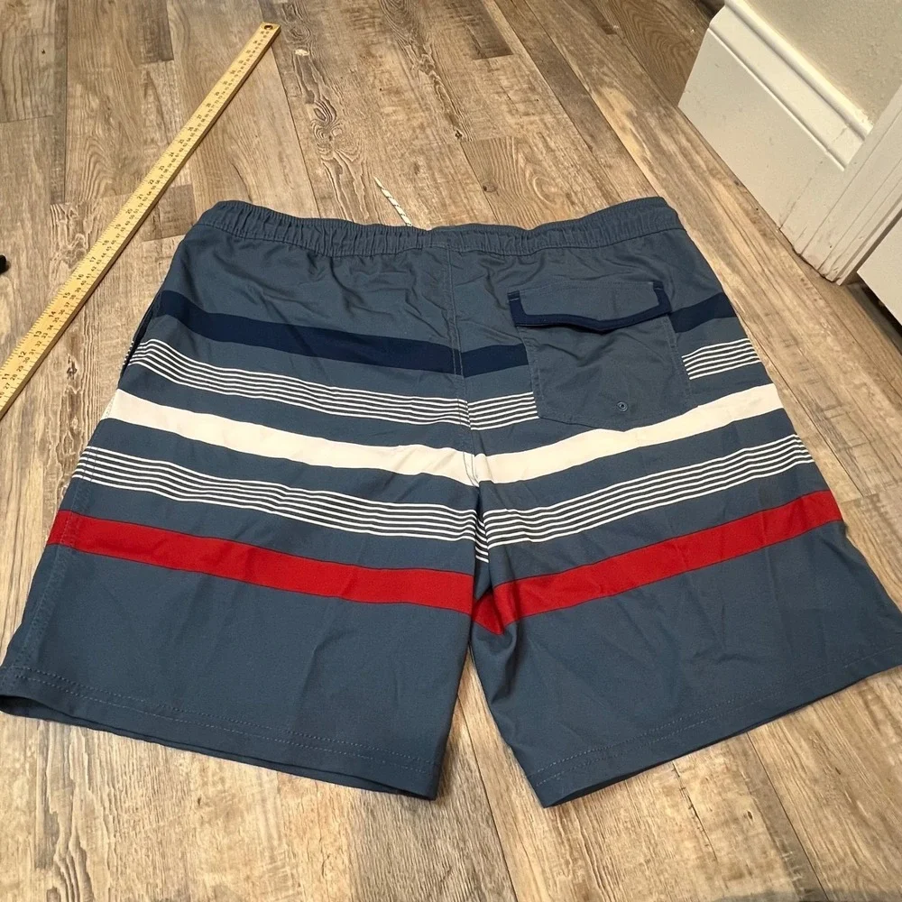 Goodfellow Mens Swim Trunks 4-Way Stretch Striped Blue XL NWT